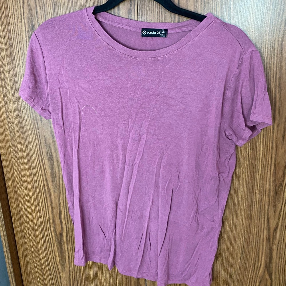 Popular 21 Tee Shirt Women XL Mauve Short Sleeve Rayon Spandex Basic Crew Neck